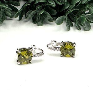 Peridot and CZ Accent Drop Earrings In Silver tone